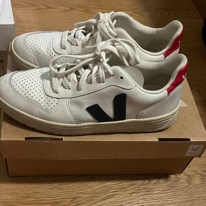 Veja White Sneakers with Black Logo and Red Heel